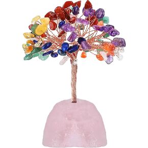 Natural Rose Quartz Crystal Tree Healing Crystal Gemstone Money Tree with Natural Rose Quartz Crystal Stone Base Feng Shui Crystal Tree for Office Desk Decor Reiki Luck Crystal Gifts in Kuwait