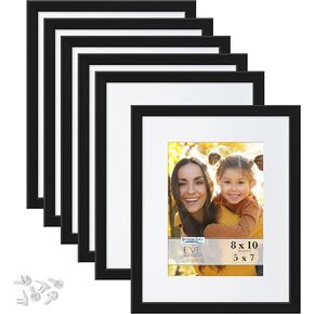 Icona Bay 8x10 Picture Frames w/Removable Mat to 5x7 (Black, 6 Pack), Modern Double-Beveled Frame, Tabletop or Wall Mount, Eve Collection in Kuwait