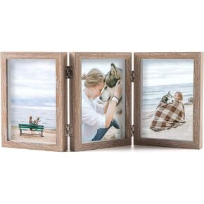 AEVETE Triple 5x7 Picture Frames Hinged Wood 3 Opening Frame Vertically Display with Glass Front