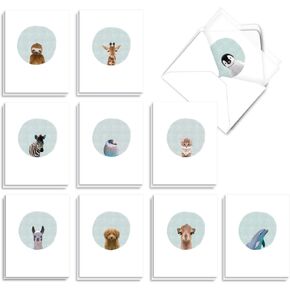 The Best Card Company - 20 Kids Invitation Note Cards with Envelopes (4 x 5.12 Inch) - Box of Assorted RSVP Invites (10 Designs, 2 Each) - Fluffy Furballs AM7168ING-B2x10