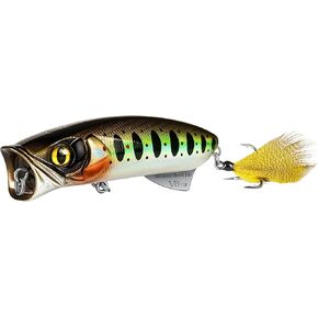 Lurefans V8 Top Water Popper Fishing Lure with Titanium Fin, Topwater Fishing Lures for Bass Trout Musky Pike, 2/5 Oz 3.15", Feathered BKK Treble Hooks, Floating, Top Water Baits for Bass Fishing