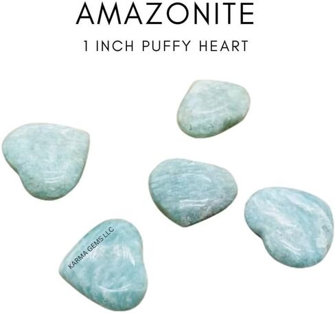 karma gems Amazonite Crystal 1 Inch Mini Heart Puff Stone - Pocket Massage Worry Stone for Natural Body Chakra Balancing, Reiki Healing and Crystal Grid in Saudi Arabia