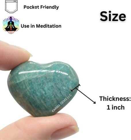 karma gems Amazonite Crystal 1 Inch Mini Heart Puff Stone - Pocket Massage Worry Stone for Natural Body Chakra Balancing, Reiki Healing and Crystal Grid in Saudi Arabia