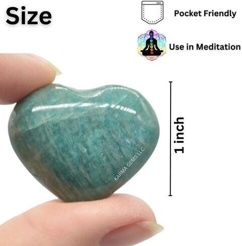 karma gems Amazonite Crystal 1 Inch Mini Heart Puff Stone - Pocket Massage Worry Stone for Natural Body Chakra Balancing, Reiki Healing and Crystal Grid in Saudi Arabia