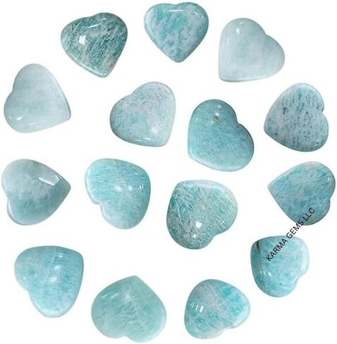 karma gems Amazonite Crystal 1 Inch Mini Heart Puff Stone - Pocket Massage Worry Stone for Natural Body Chakra Balancing, Reiki Healing and Crystal Grid in Saudi Arabia
