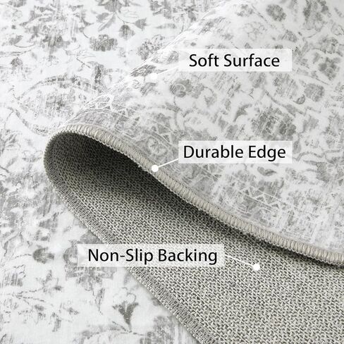 CAROMIO Hallway Runner Rug Vintage Runner Rug Retro Floral Entryway Rug, Washable Stain Resistant Non-Slip Rug Runner Oriental Distressed Entrance Carpet for Laundry Kitchen, Blue, 2' x 6' in Kuwait