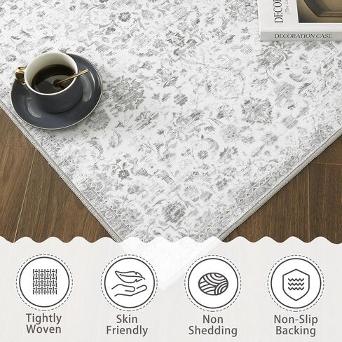 CAROMIO Hallway Runner Rug Vintage Runner Rug Retro Floral Entryway Rug, Washable Stain Resistant Non-Slip Rug Runner Oriental Distressed Entrance Carpet for Laundry Kitchen, Blue, 2' x 6' in Kuwait