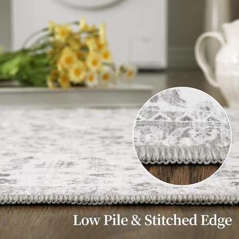 CAROMIO Hallway Runner Rug Vintage Runner Rug Retro Floral Entryway Rug, Washable Stain Resistant Non-Slip Rug Runner Oriental Distressed Entrance Carpet for Laundry Kitchen, Blue, 2' x 6' in Kuwait