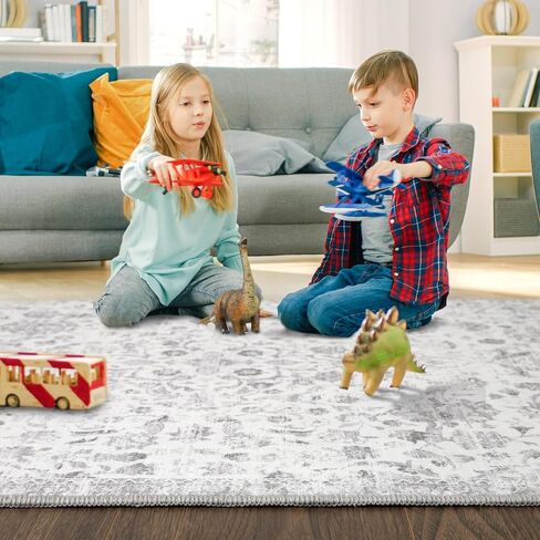 CAROMIO Hallway Runner Rug Vintage Runner Rug Retro Floral Entryway Rug, Washable Stain Resistant Non-Slip Rug Runner Oriental Distressed Entrance Carpet for Laundry Kitchen, Blue, 2' x 6' in Kuwait