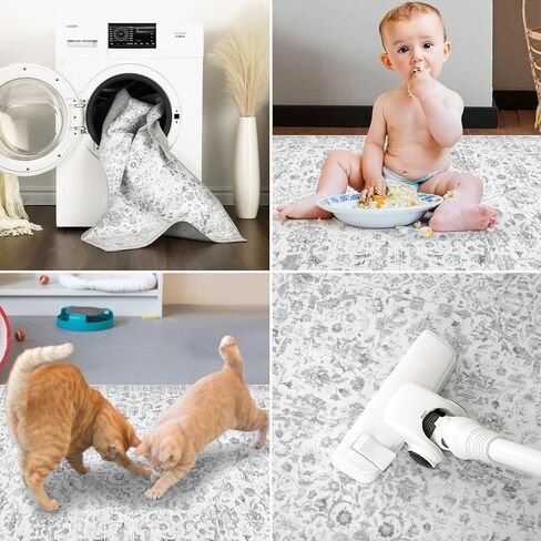 CAROMIO Hallway Runner Rug Vintage Runner Rug Retro Floral Entryway Rug, Washable Stain Resistant Non-Slip Rug Runner Oriental Distressed Entrance Carpet for Laundry Kitchen, Blue, 2' x 6' in Kuwait