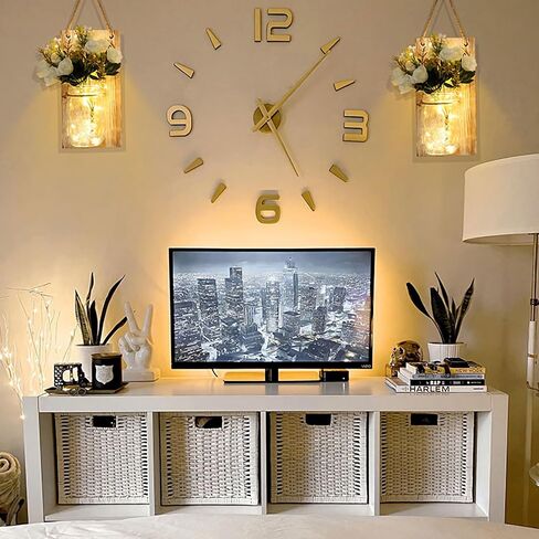 YI LIGHTING مجموعة من 2 شمعدان حائط ريفي - شمعدان ماسون، ديكور منزلي ريفي، خطافات من الحديد المطاوع مع أضواء LED خرافية كهدية تزيين المنزل (أبيض) in Kuwait