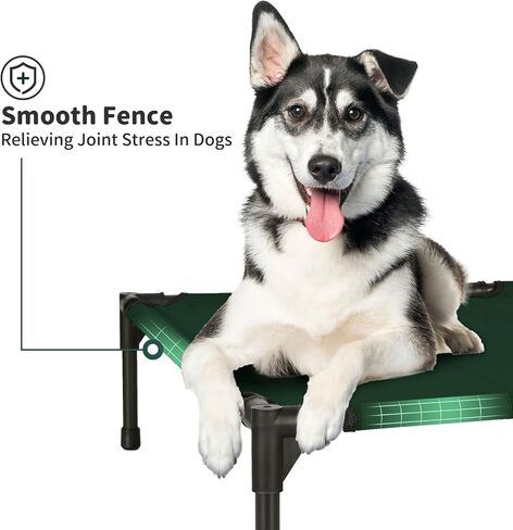 FIOCCO Raised Dog Bed - Heavy Duty Raised Dog Cots Beds with Washable & Breathable Mesh, Portable Chew Proof Pet Bed for Indoor & Outdoor, Cooling Dog Bed for Large Dogs, Blackish Green in Kuwait