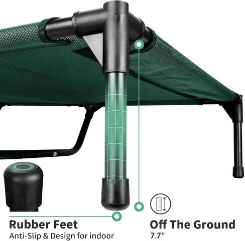 FIOCCO Raised Dog Bed - Heavy Duty Raised Dog Cots Beds with Washable & Breathable Mesh, Portable Chew Proof Pet Bed for Indoor & Outdoor, Cooling Dog Bed for Large Dogs, Blackish Green in Kuwait