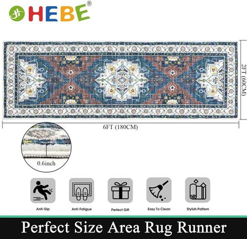 HEBE خمر عداء البساط 2x8 قدم غير زلة قابل للغسل المتعثرة ميدالية منطقة السجاد طويل بوهو البساط سجادة أرضية عداء للممرات مدخل غرفة الغسيل أرضية المطبخ in Kuwait