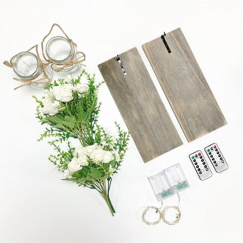 YI LIGHTING Set of 2 Rustic Wall Sconces - Mason Jars Sconce, Rustic Home Decor, Wrought Iron Hooks with LED Fairy Lights for Home Decoration Gift (White) in Kuwait