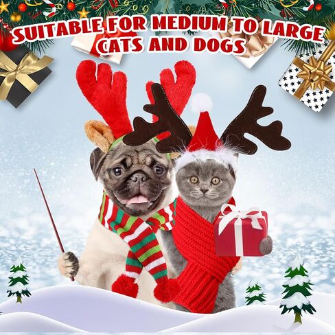 Zubebe 4 Pcs Dog Christmas Antlers Headband with Dog Christmas Scarf Set Dog Christmas Outfit Reindeer Antlers Dog Headband Holiday Scarf for Xmas Party Pets Dog Costumes Accessories in Saudi Arabia