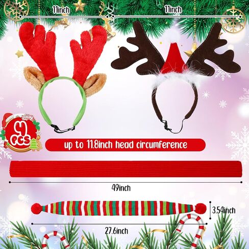 Zubebe 4 Pcs Dog Christmas Antlers Headband with Dog Christmas Scarf Set Dog Christmas Outfit Reindeer Antlers Dog Headband Holiday Scarf for Xmas Party Pets Dog Costumes Accessories in Saudi Arabia