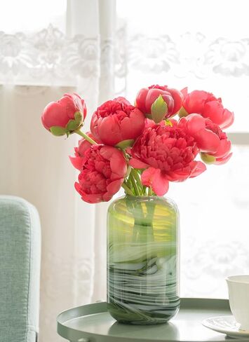 Glass Vase for Floral Centerpiece,Hand Blown Cloud Pattern Bottle,Modern Flower Vase for Dining Room, Living Room, Tabletop,Center Decor(Dark Green) in Kuwait