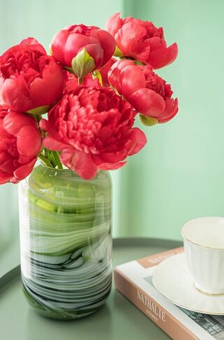 Glass Vase for Floral Centerpiece,Hand Blown Cloud Pattern Bottle,Modern Flower Vase for Dining Room, Living Room, Tabletop,Center Decor(Dark Green) in Kuwait