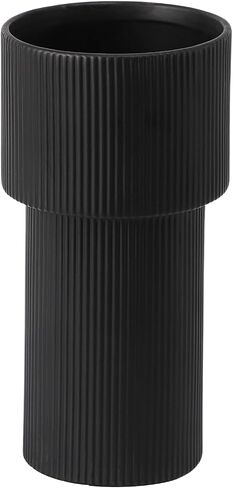 YANWE1 Black Ceramic Flower Vase, Decorative Vase, Boho Vase, Mondern Vase, Ribbed Vase, Rectangle Vase, Pampas Grass Vase for Decor, Living Room, Office, Mantel, Wedding, Dinning Table, 7.3 Inches in Saudi Arabia