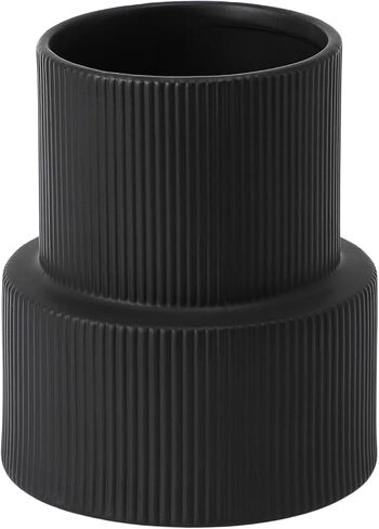 YANWE1 Black Ceramic Flower Vase, Decorative Vase, Boho Vase, Mondern Vase, Ribbed Vase, Rectangle Vase, Pampas Grass Vase for Decor, Living Room, Office, Mantel, Wedding, Dinning Table, 7.3 Inches in Saudi Arabia