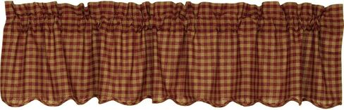 VHC Brands 6106 Burgundy Check Scalloped Valance 16x72 in Saudi Arabia