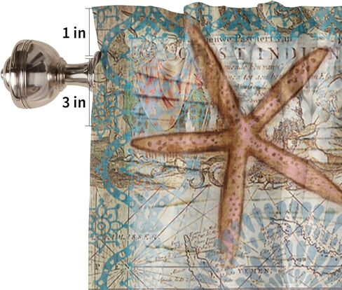 ستائر المطبخ السلحفاة البحرية من تيميري، ستائر حيوانات المحيط للنوافذ، ستائر نجم البحر القصيرة قضيب جيب 60 × 18 بوصة نافذة الحمام الساحلية، ديكور خريطة بحرية نافذة صغيرة in Kuwait