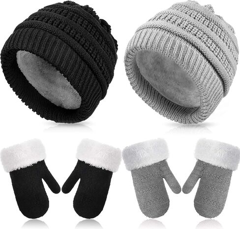 2 Sets Baby Warm Winter Hat and Mitten Gloves Set for Kids Toddler Children Knit Beanie Hat Gloves for Girls Boys in Saudi Arabia