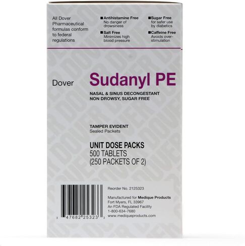 Medique Dover 2125323 Sudanyl PE Decongestant Tablets, 250-Packets of 2, White in Saudi Arabia