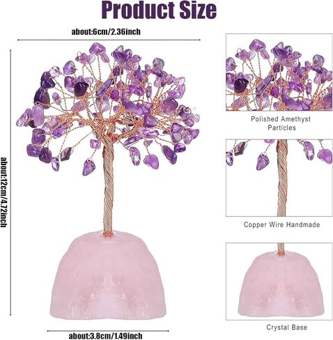 Natural Rose Quartz Crystal Tree Healing Crystal Gemstone Money Tree with Natural Rose Quartz Crystal Stone Base Feng Shui Crystal Tree for Office Desk Decor Reiki Luck Crystal Gifts in Kuwait