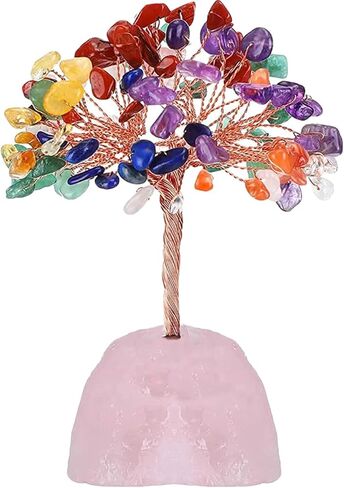 Natural Rose Quartz Crystal Tree Healing Crystal Gemstone Money Tree with Natural Rose Quartz Crystal Stone Base Feng Shui Crystal Tree for Office Desk Decor Reiki Luck Crystal Gifts in Kuwait