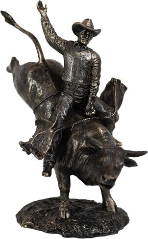 Ebros Rustic Western Rodeo Bull Rider Cowboy On Bucking Bull Statue 10.5" Tall Faux Bronze Resin Old World Wild West Cattle Bull Riding Cowboys Themed Accent Figurine in Saudi Arabia