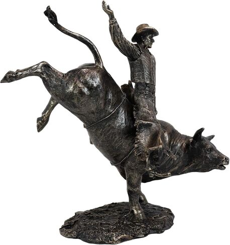 Ebros Rustic Western Rodeo Bull Rider Cowboy On Bucking Bull Statue 10.5" Tall Faux Bronze Resin Old World Wild West Cattle Bull Riding Cowboys Themed Accent Figurine in Saudi Arabia