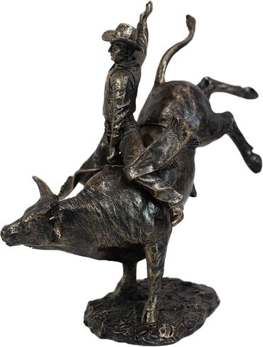 Ebros Rustic Western Rodeo Bull Rider Cowboy On Bucking Bull Statue 10.5" Tall Faux Bronze Resin Old World Wild West Cattle Bull Riding Cowboys Themed Accent Figurine in Saudi Arabia