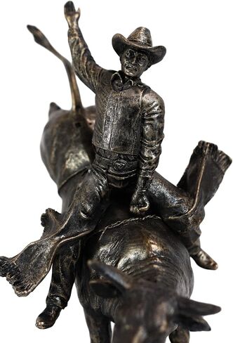 Ebros Rustic Western Rodeo Bull Rider Cowboy On Bucking Bull Statue 10.5" Tall Faux Bronze Resin Old World Wild West Cattle Bull Riding Cowboys Themed Accent Figurine in Saudi Arabia