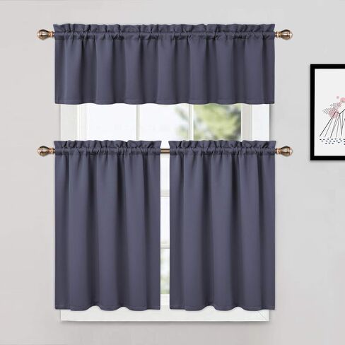 نانان ستائر تعتيم رمادية للمطبخ، ستائر نافذة حمام مزرعة معزولة حراريًا للمطبخ، رمادي 52 × 15 بوصة in Kuwait