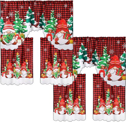 6 Pcs Christmas Kitchen Curtains Window Curtains and Valance Set Snowman Christmas Tree Gnome Buffalo Plaid Christmas Curtains Swag for Bedroom Living Room, 60 x 36 Valance, 36 x 30 Tier (Snowflake) in Saudi Arabia