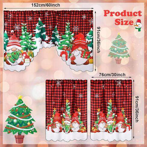 6 Pcs Christmas Kitchen Curtains Window Curtains and Valance Set Snowman Christmas Tree Gnome Buffalo Plaid Christmas Curtains Swag for Bedroom Living Room, 60 x 36 Valance, 36 x 30 Tier (Snowflake) in Saudi Arabia