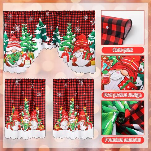 6 Pcs Christmas Kitchen Curtains Window Curtains and Valance Set Snowman Christmas Tree Gnome Buffalo Plaid Christmas Curtains Swag for Bedroom Living Room, 60 x 36 Valance, 36 x 30 Tier (Snowflake) in Saudi Arabia