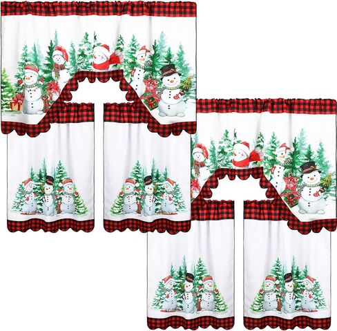 6 Pcs Christmas Kitchen Curtains Window Curtains and Valance Set Snowman Christmas Tree Gnome Buffalo Plaid Christmas Curtains Swag for Bedroom Living Room, 60 x 36 Valance, 36 x 30 Tier (Snowflake) in Saudi Arabia