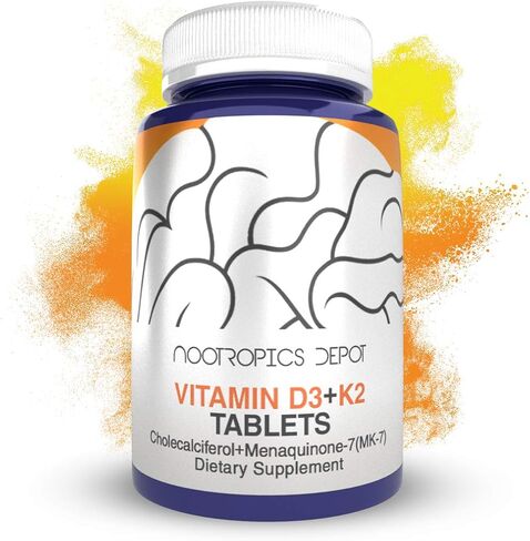 Nootropics Depot Vitamin D3 + K2 with Vitamin C Tablets | 365 Count | 125μg | Equivalent to 5000 IU | Year Supply in Saudi Arabia