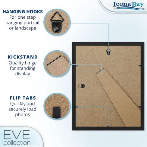 Icona Bay 8x10 Picture Frames w/Removable Mat to 5x7 (Black, 6 Pack), Modern Double-Beveled Frame, Tabletop or Wall Mount, Eve Collection in Kuwait