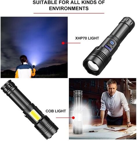 Xuqiufeng Rechargeable Flashlights High Lumens, 100000 Lumen Super Bright XHP70 Powerful Led Tactical Flashlight, Brightest High Powered Flash Light, Emergency Handheld Flashlight for Camping in Saudi Arabia