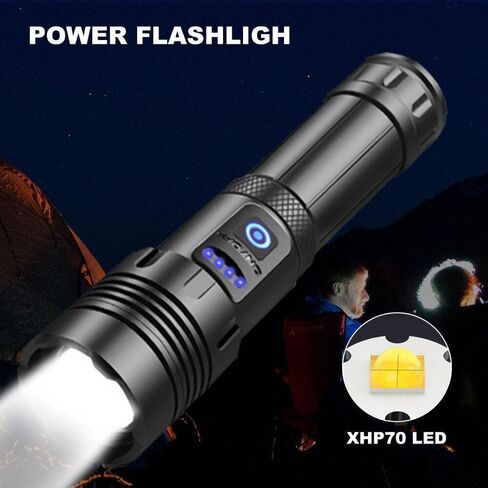 Xuqiufeng Rechargeable Flashlights High Lumens, 100000 Lumen Super Bright XHP70 Powerful Led Tactical Flashlight, Brightest High Powered Flash Light, Emergency Handheld Flashlight for Camping in Saudi Arabia
