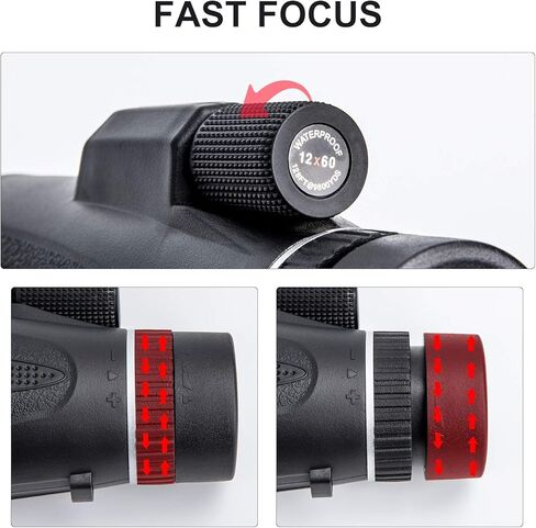 تلسكوب أحادي العيون 12 × 60 عالي الطاقة مع بوصلة وحامل الهاتف الذكي فيديو 2020 أحدث مضاد للماء للطائر الرياضي مشاهدة السفر الصيد التخييم شاطئ المراقبة in Kuwait