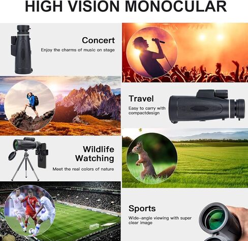 تلسكوب أحادي العيون 12 × 60 عالي الطاقة مع بوصلة وحامل الهاتف الذكي فيديو 2020 أحدث مضاد للماء للطائر الرياضي مشاهدة السفر الصيد التخييم شاطئ المراقبة in Kuwait
