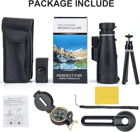 تلسكوب أحادي العيون 12 × 60 عالي الطاقة مع بوصلة وحامل الهاتف الذكي فيديو 2020 أحدث مضاد للماء للطائر الرياضي مشاهدة السفر الصيد التخييم شاطئ المراقبة in Kuwait