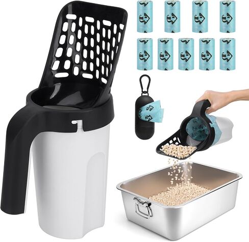MYPIN Cat Litter Scooper with Bags, Upgraded Cat Litter Shovel with Holder and Waste Can, Cat Scooper with Extra 135 Count Litter Waste Bags, Large Capacity Portable Litter Shovel in Saudi Arabia