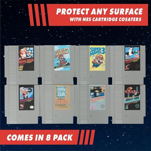 Paladone Nintendo NES Cartridge Retro Drink Coasters for Gamers - Set of 8 - Featuring Donkey Kong, Legend of Zelda, Super Mario, and More Classic Games in Saudi Arabia
