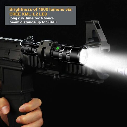 Tactical Flashlights,with 1600 Lumen Picatinny Rail Mount，USB Charging Cable and Pressure Switch, The 5 Modes Flashlight for Rifle, Pistol, Hunting and Shotgun. in Saudi Arabia